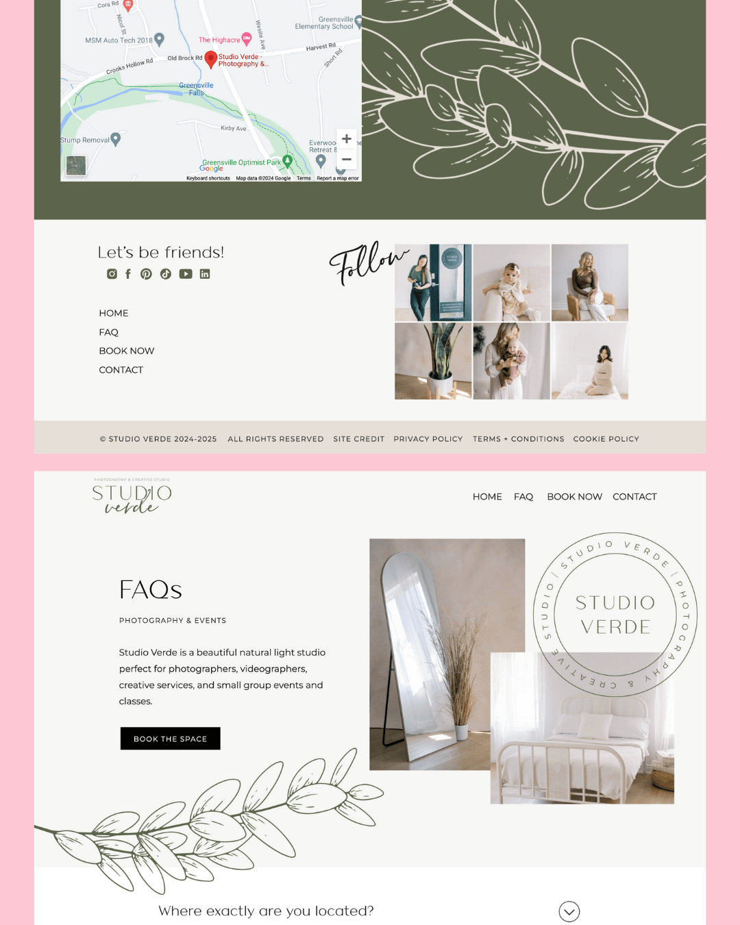 A simple and sleek photography studio website, designed by Emily, a brand and web designer for women business.