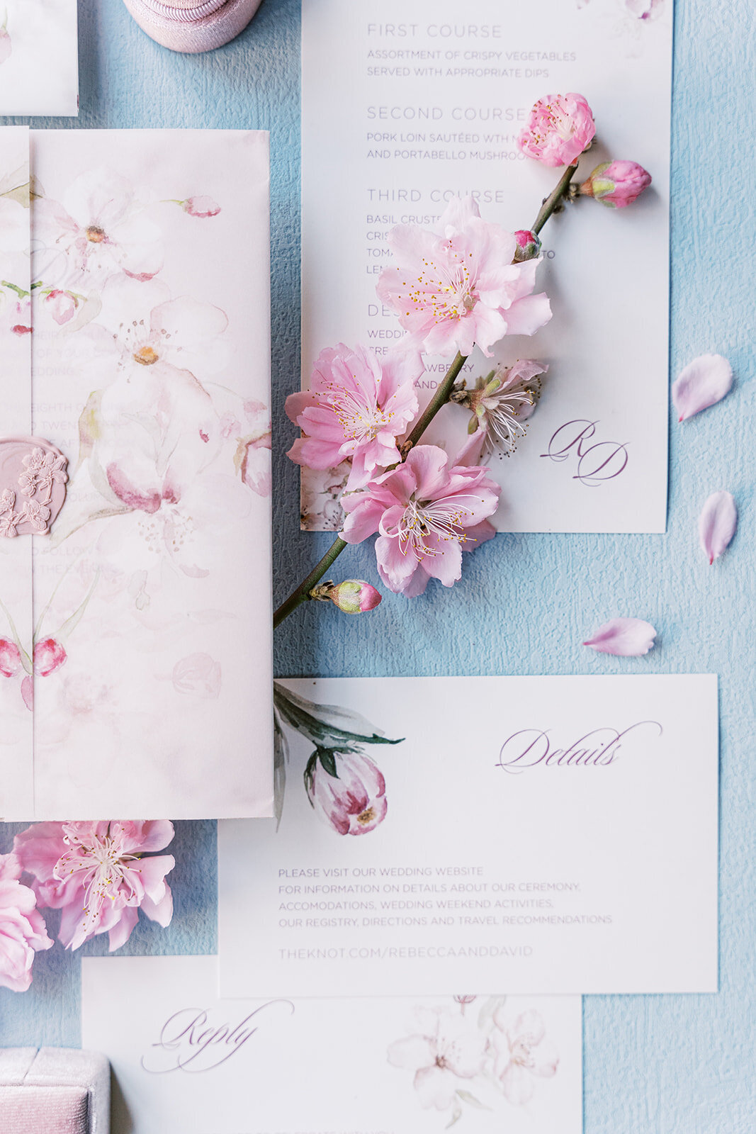 Cherry blossom pink wedding invitation 11