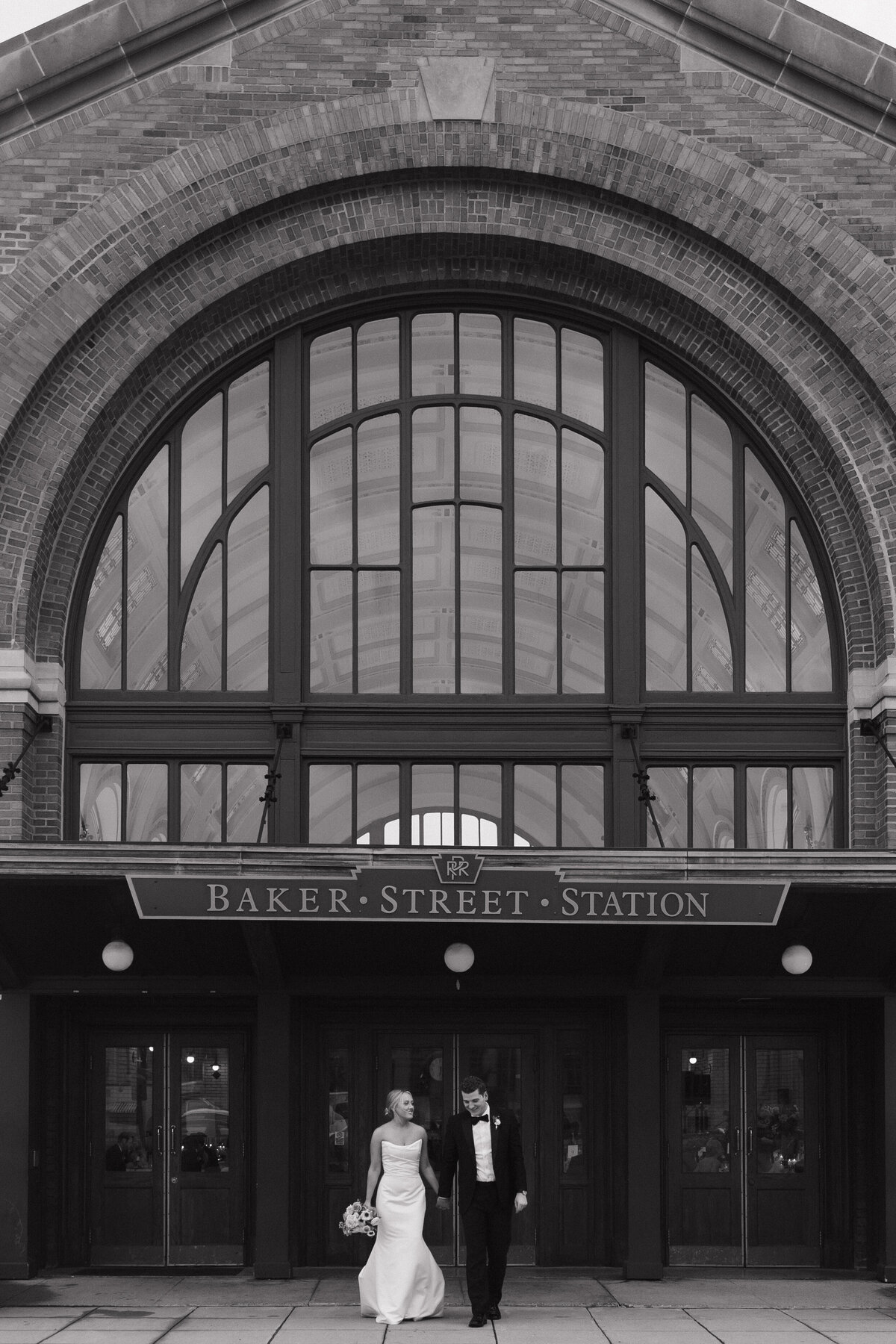 Black and white Indianapolis wedding venue architecture