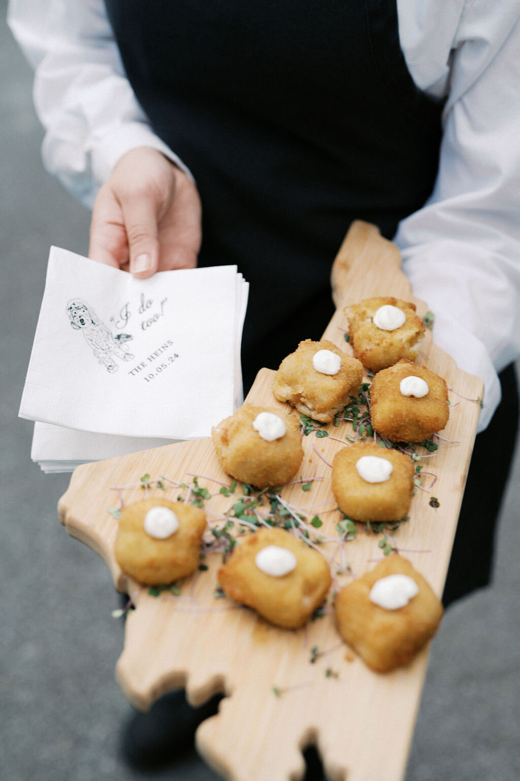 Cocktail hour passed food at a luxury wedding reception at Old Edwards Inn in Highlands, NC. 