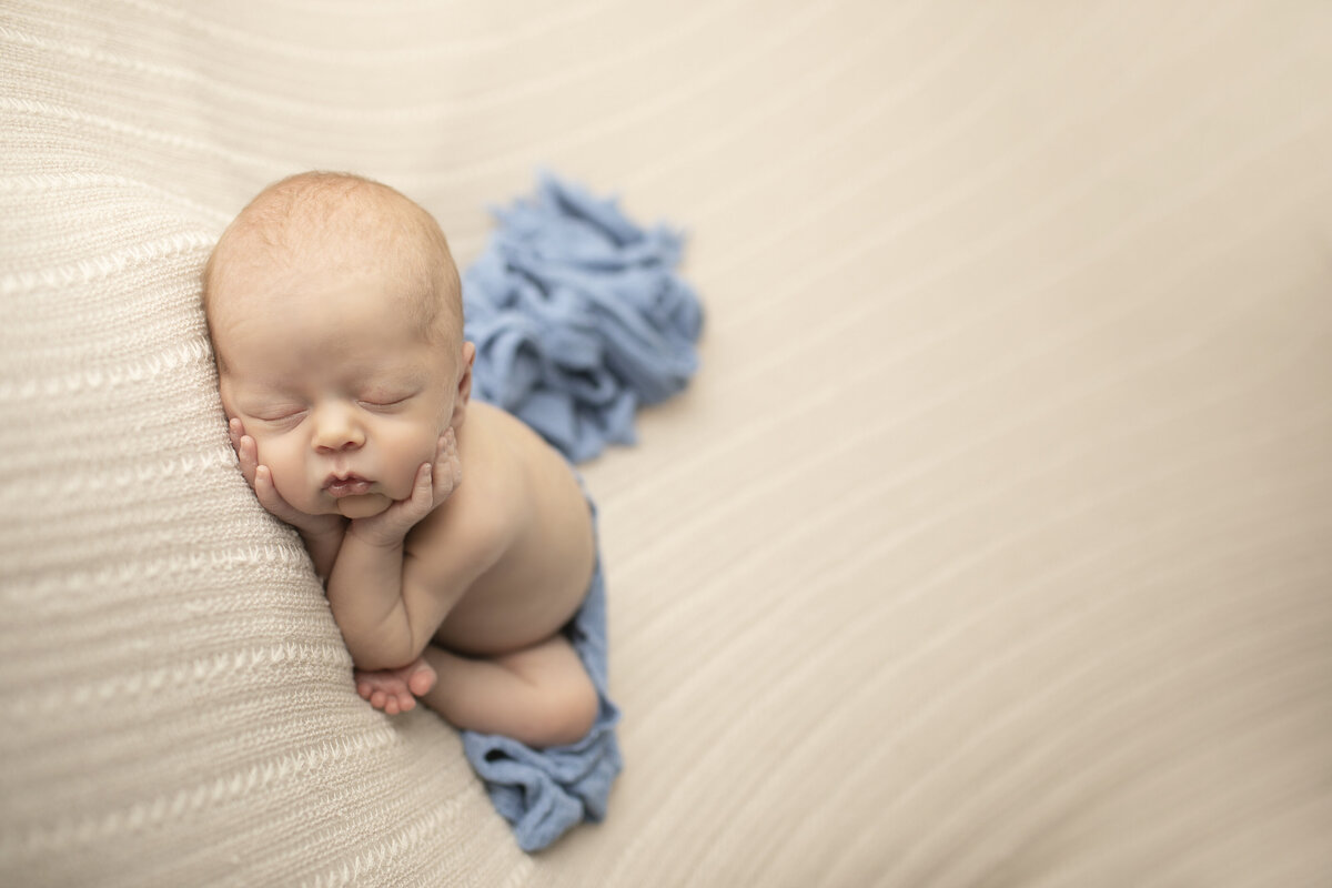 Newborn Boy with Blue Wrap Heather BUsh