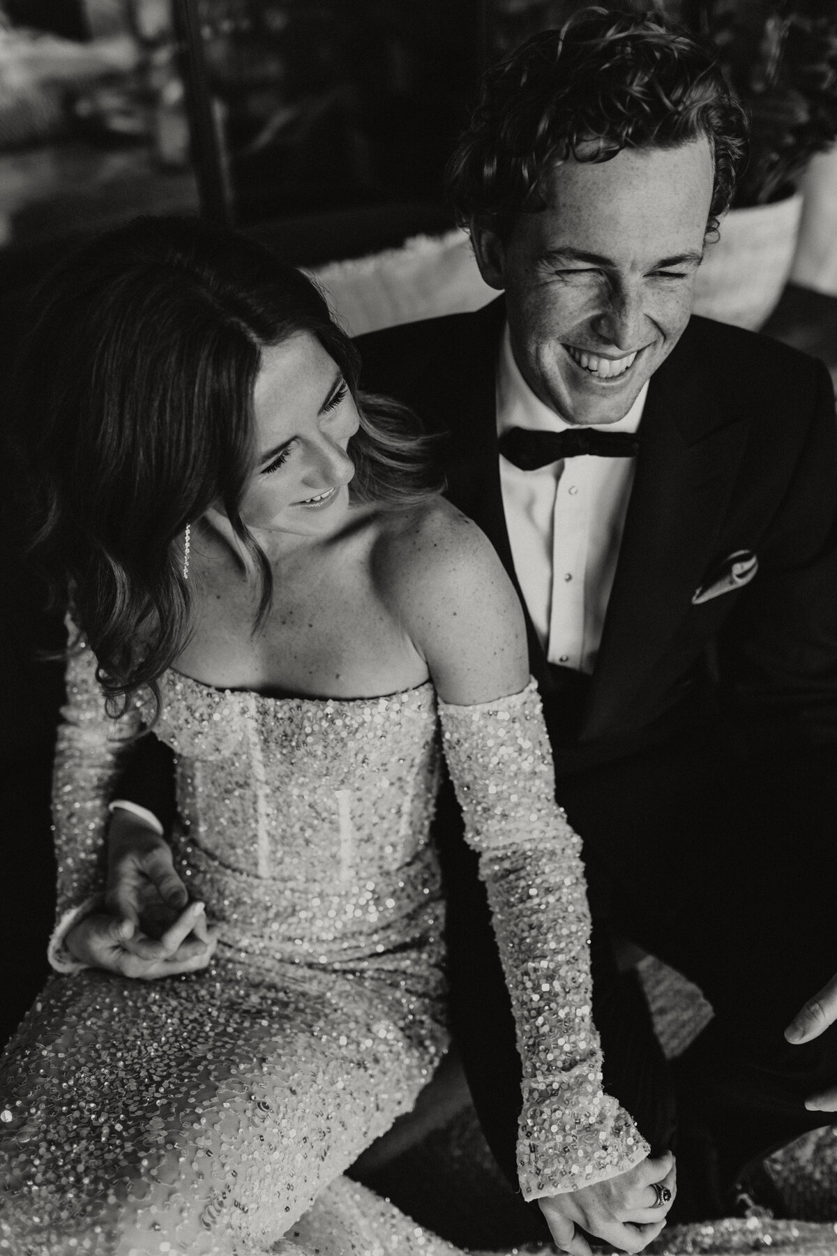 Relaxed black and white couple portraits at Devon wedding