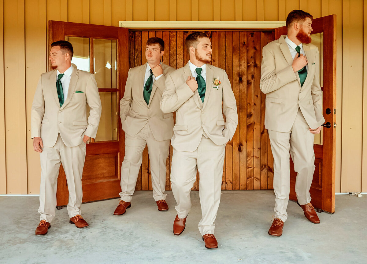 Groom with groomsmen photos at wedding venue in SC