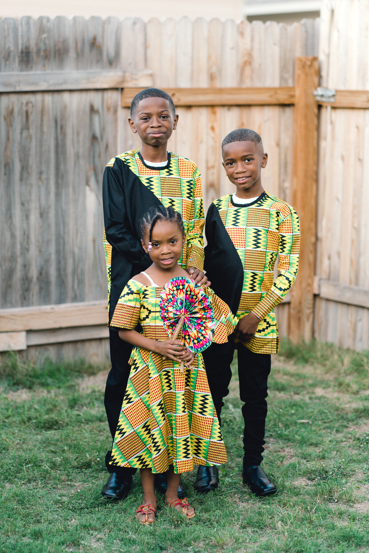 Austin Texas Family photo of young African children in traditional African dress.