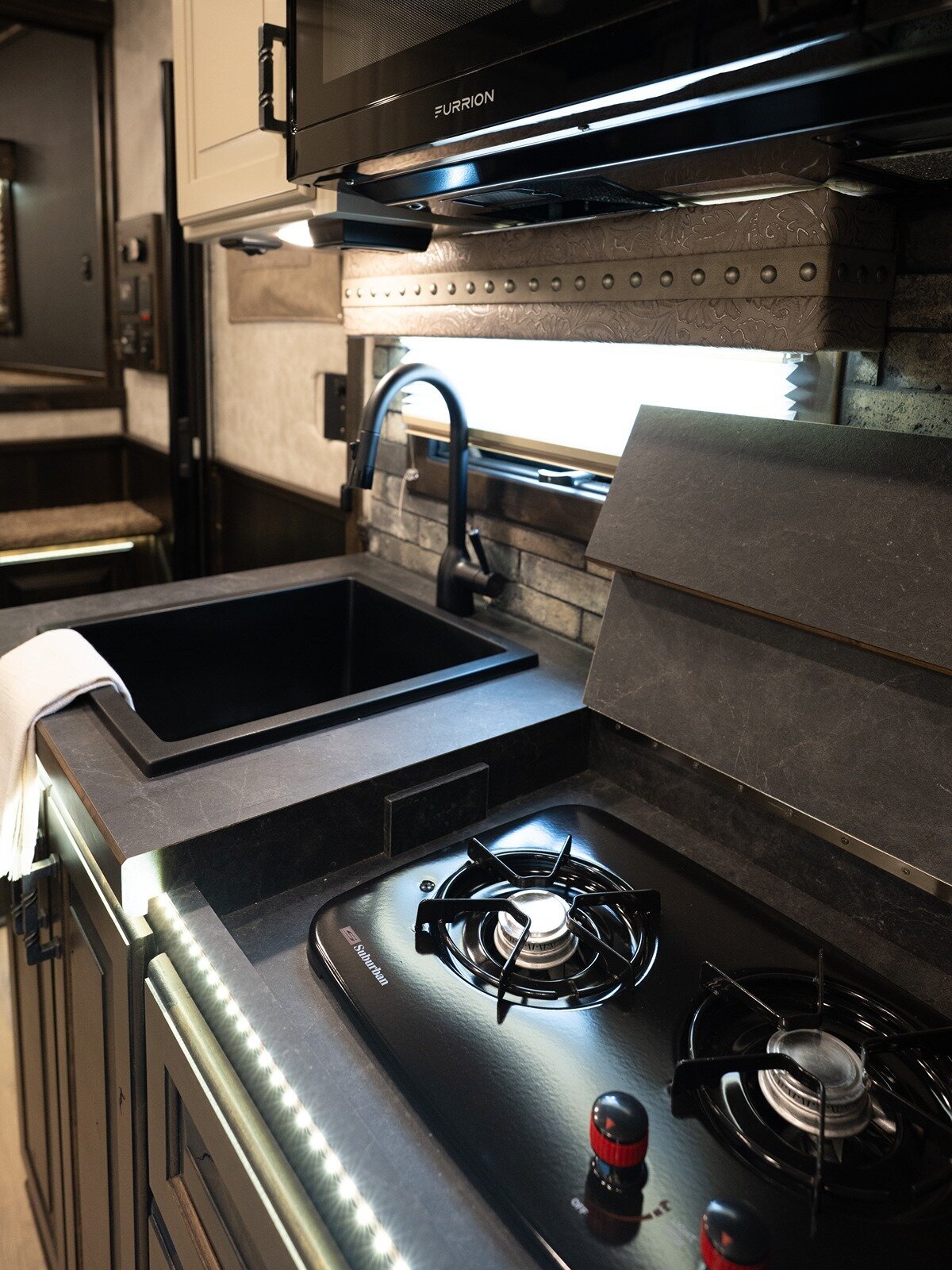 luxury horse trailer kitchen area