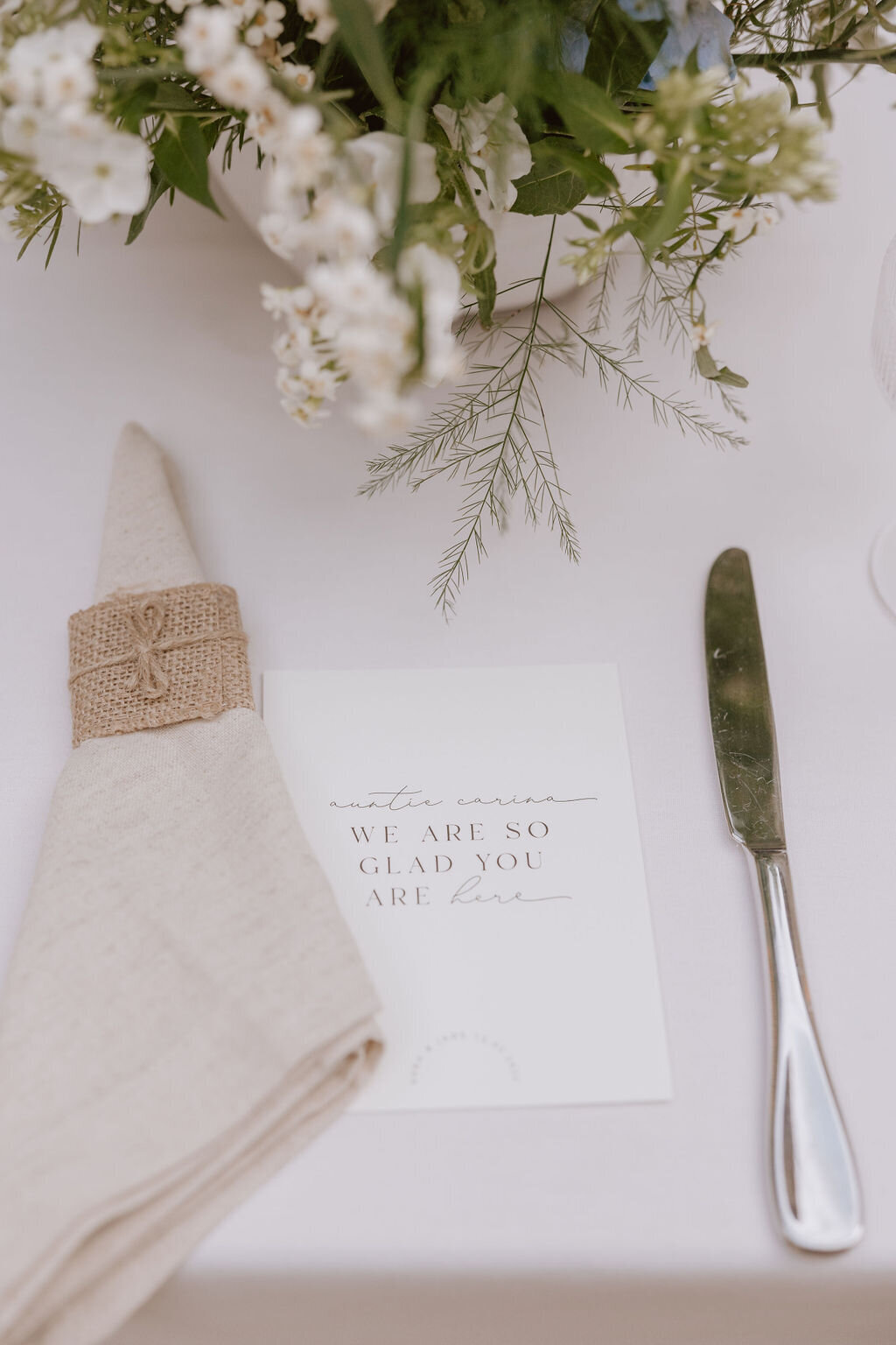 detail shot of place setting on reception table