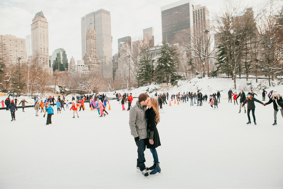Central Park ice skating engagement session, photographed by Sweetwater.