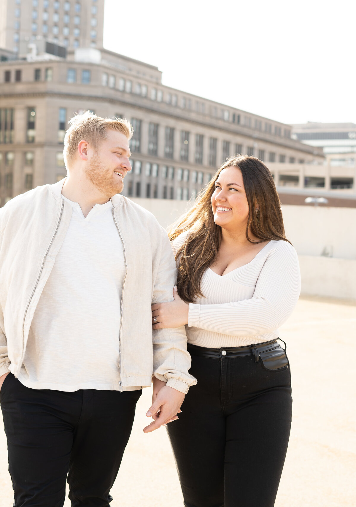 rooftop golden hour engagement session downtown Cleveland