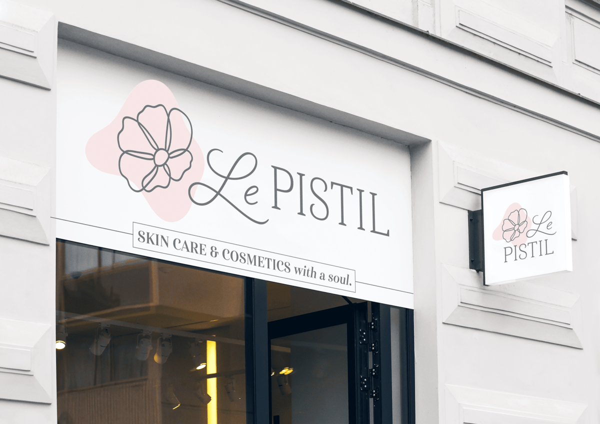 Le PISTIL horizontal and stacked logo variations displayed on exterior store signage