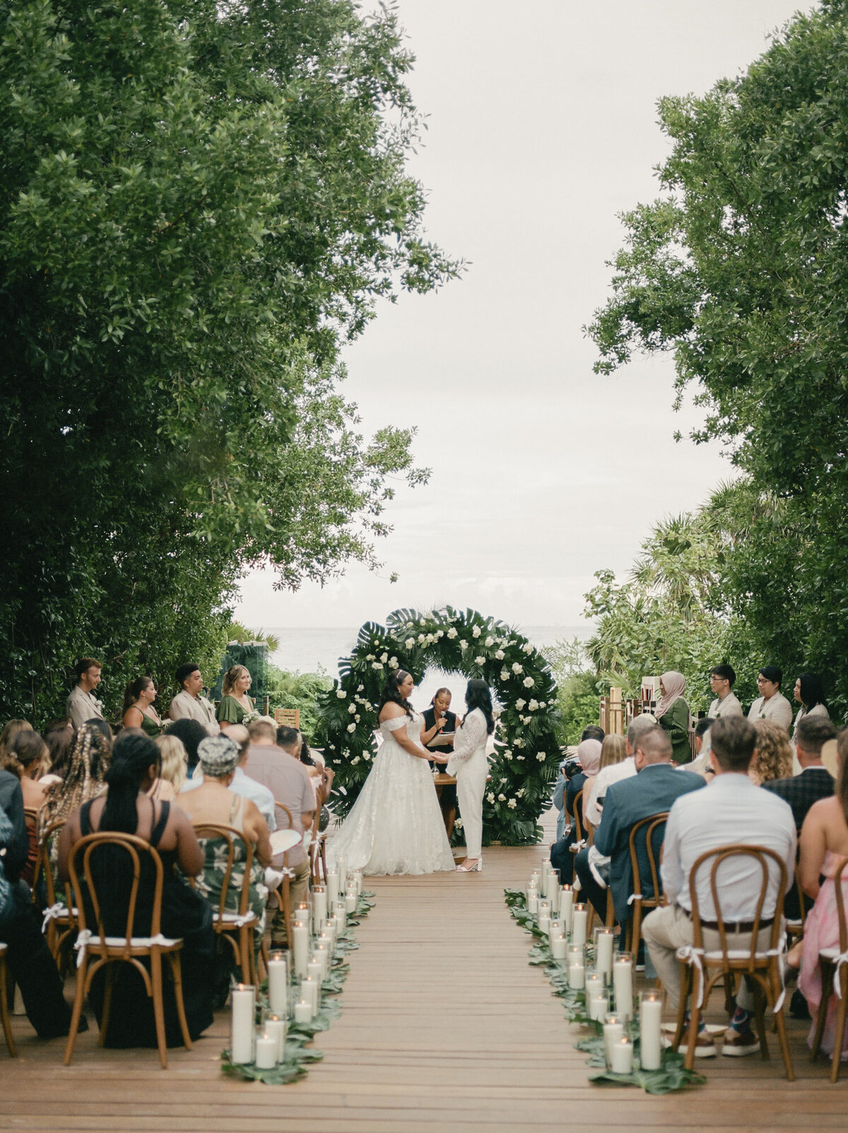 Wedding ceremony with jungle, beach, destination wedding in Mexico