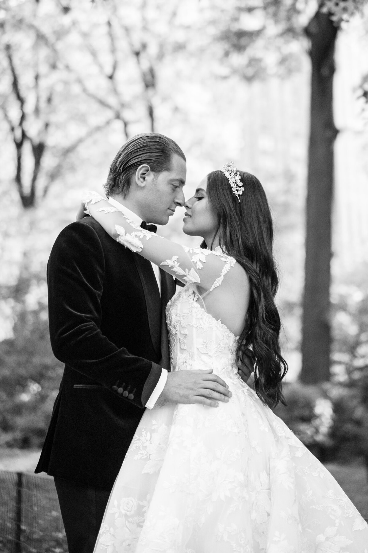 bride and groom embracing