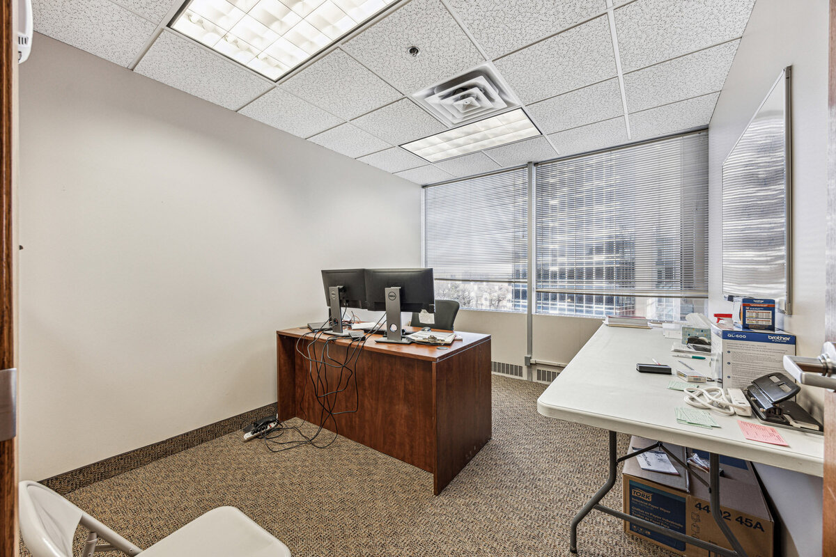 Temporary office setup for construction company in Minneapolis, Minnesota