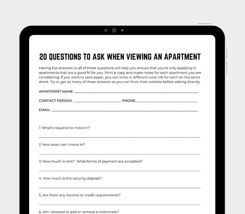apartment tour questions to ask
