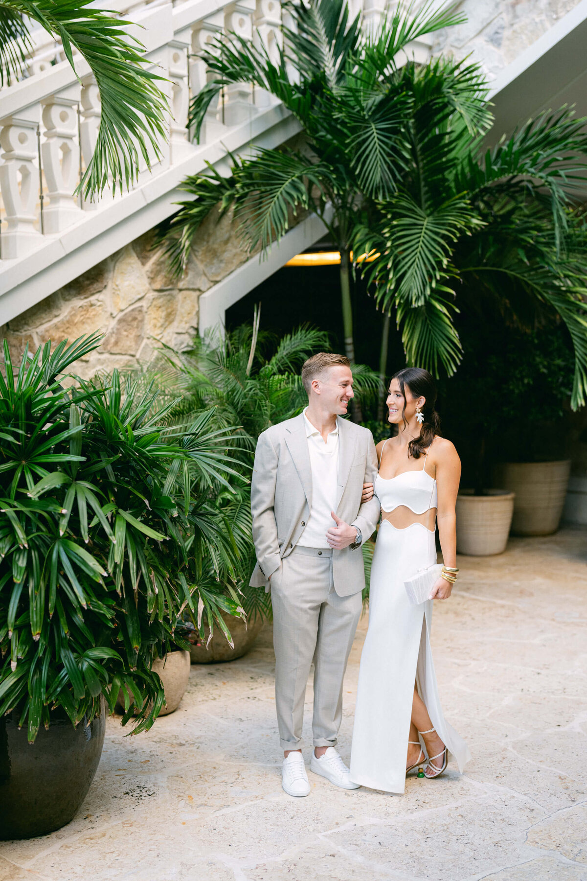 Bride and groom portraits at a rehearsal dinner in Nassau, Bahamas