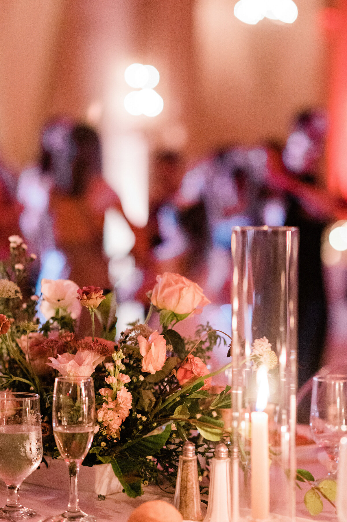 Reception florals in glass vases