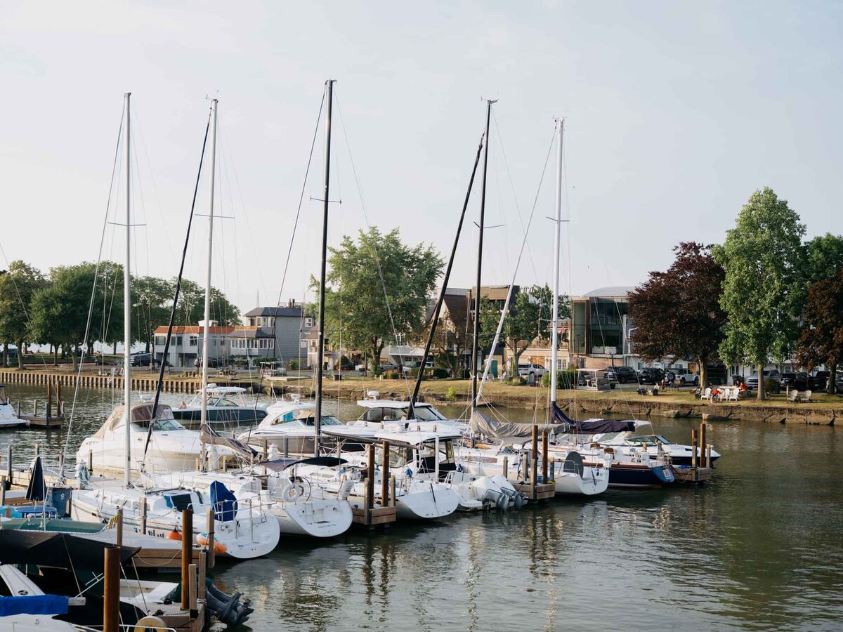 View of boat docks at Cleveland Yachting Club