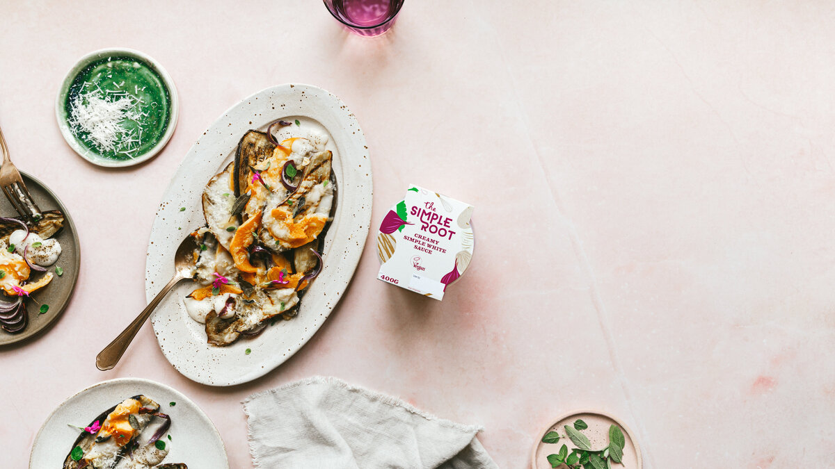 Aubergine and Butternut Squash Bake with Vegan Simple White Sauce_