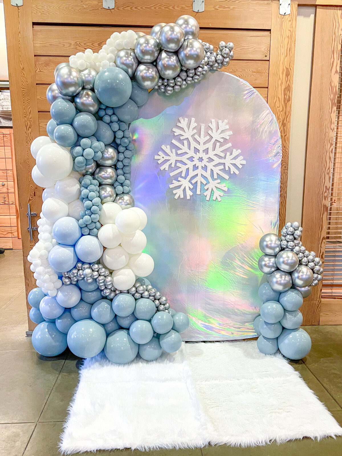 Frozen balloon installation and backdrop for birthday party