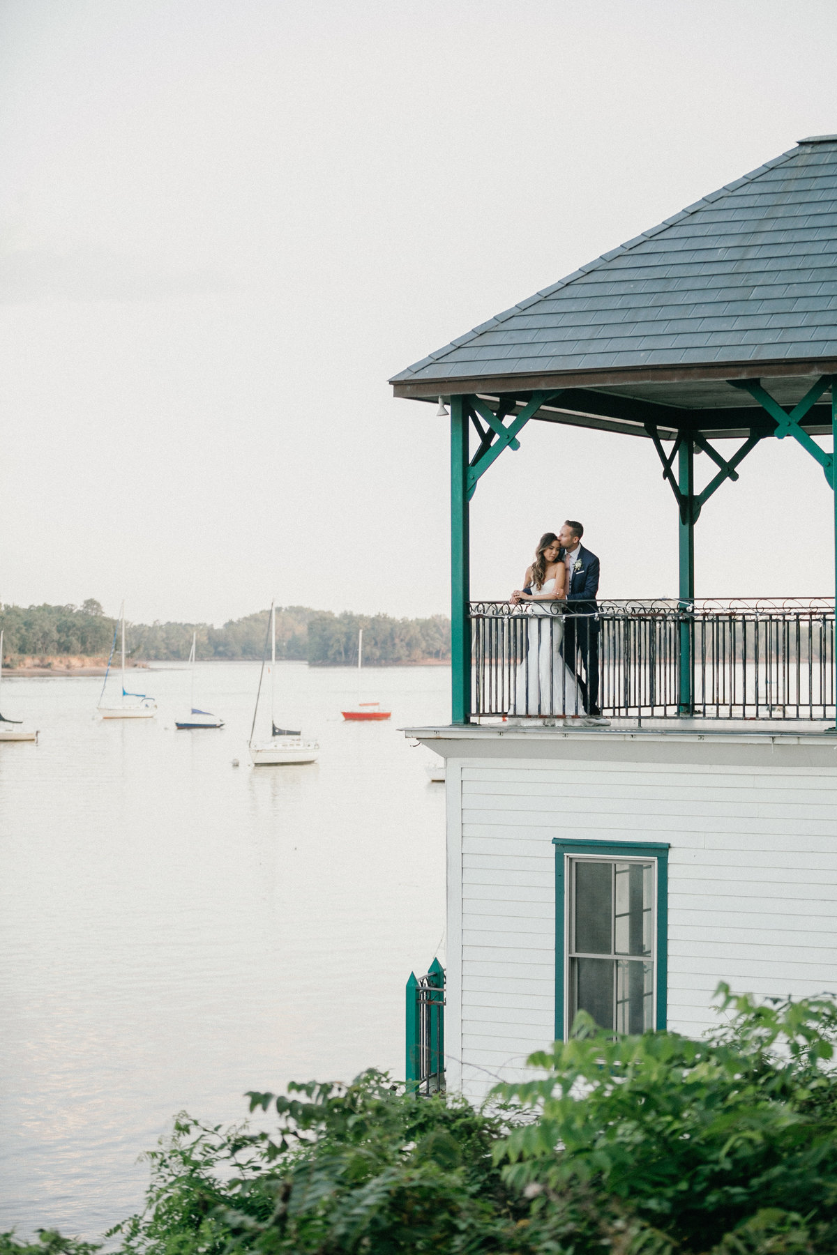 Quiet moments after the ceremony at Glen Foerd Mansion's boat house.