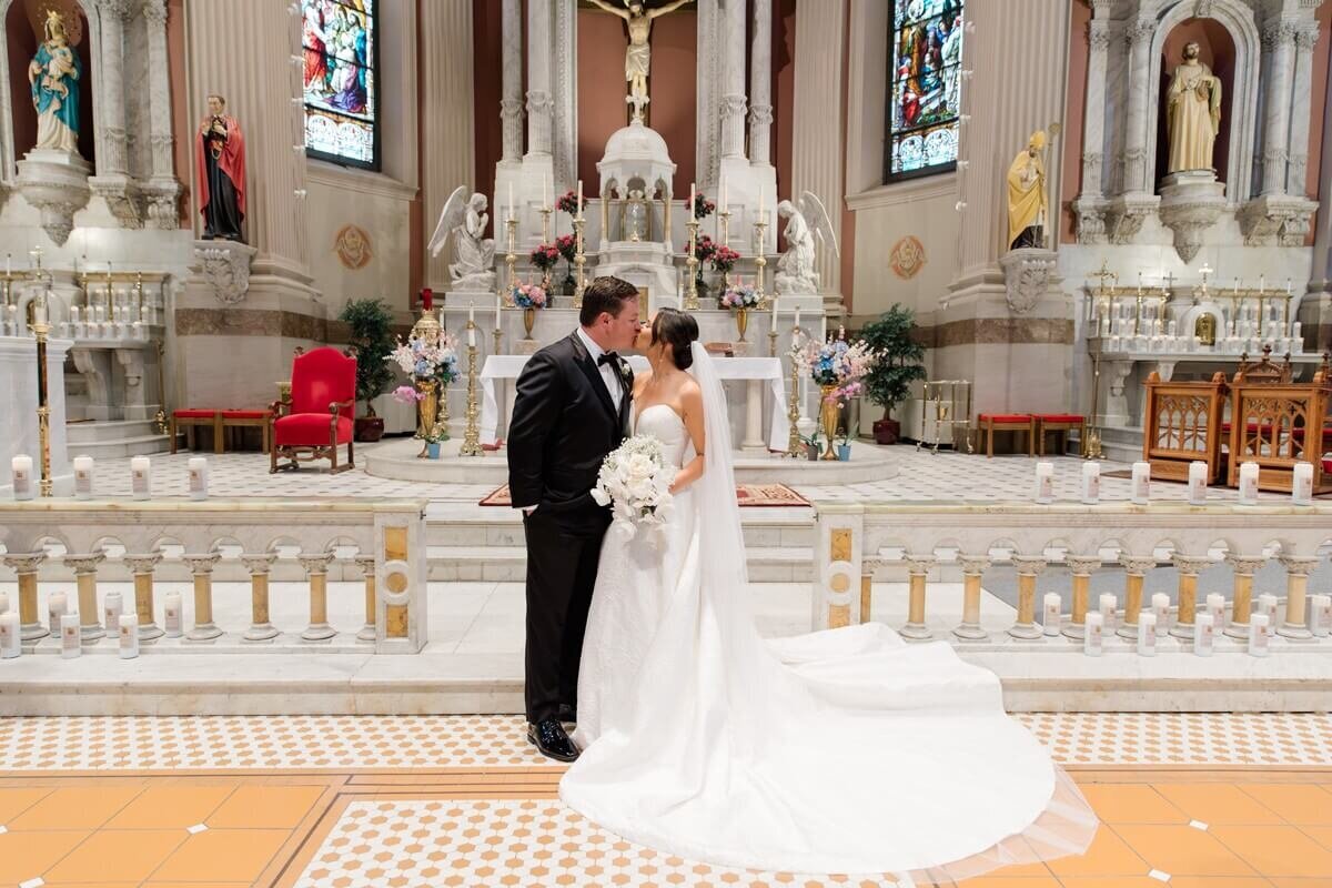 first wedding kiss at St. Peter the Apostle in philadelphia