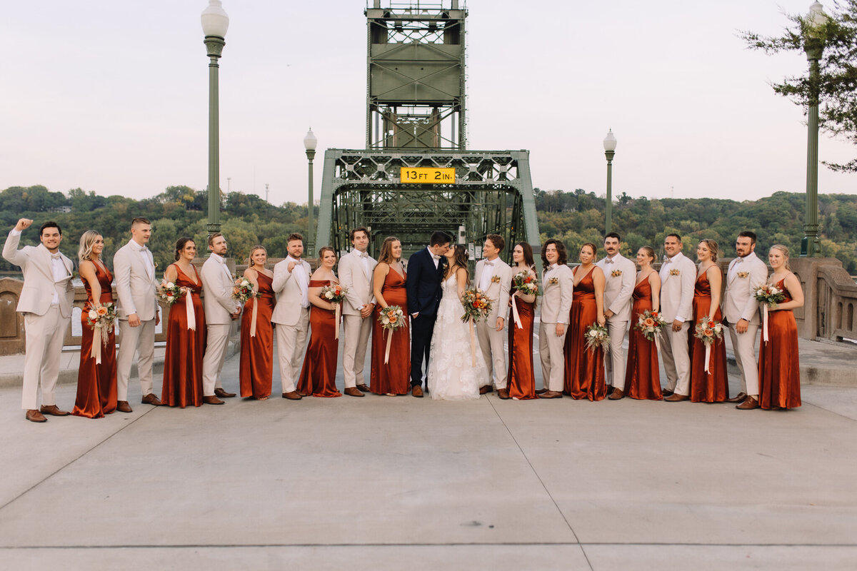 Minnesota Wedding Party In front of the Stillwater bridge
