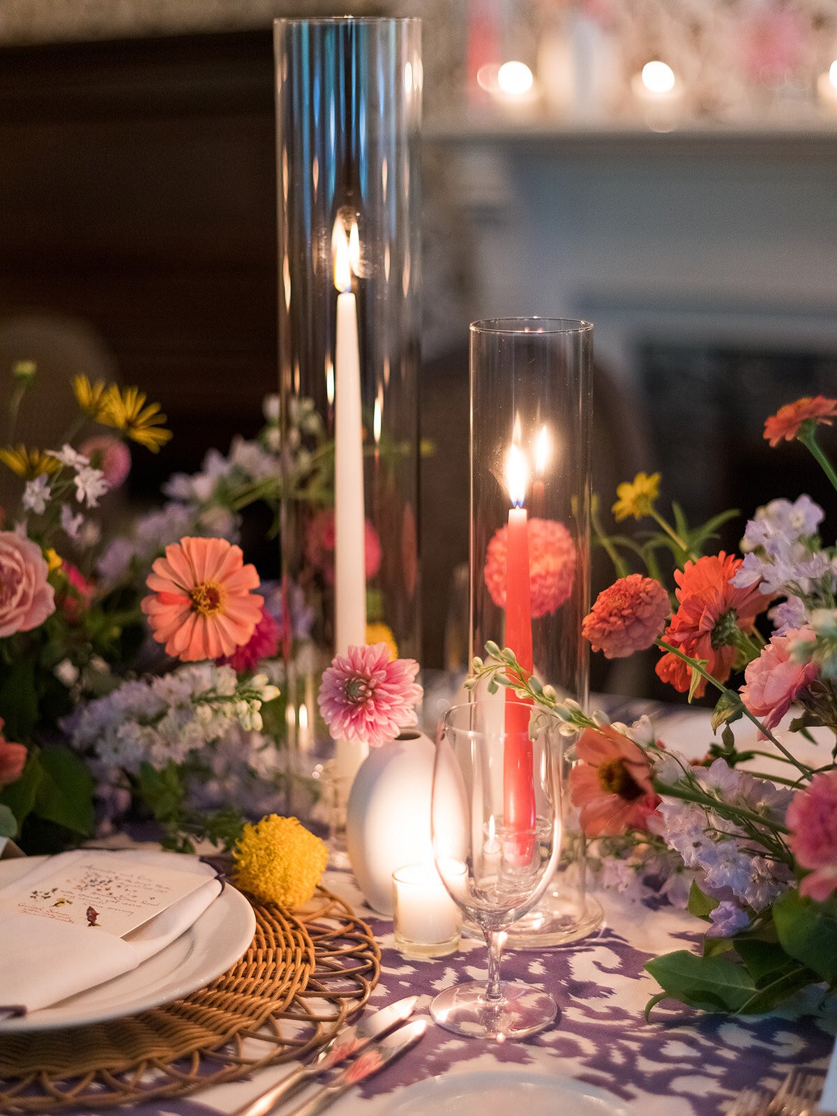 Kate-Murtaugh-Events-RI-wedding-planner-micro-wedding-Inn-at-Hastings-Park-Lexington-Boston-MA-luxury-elopement-colorful-dahlia-florals-candlelight