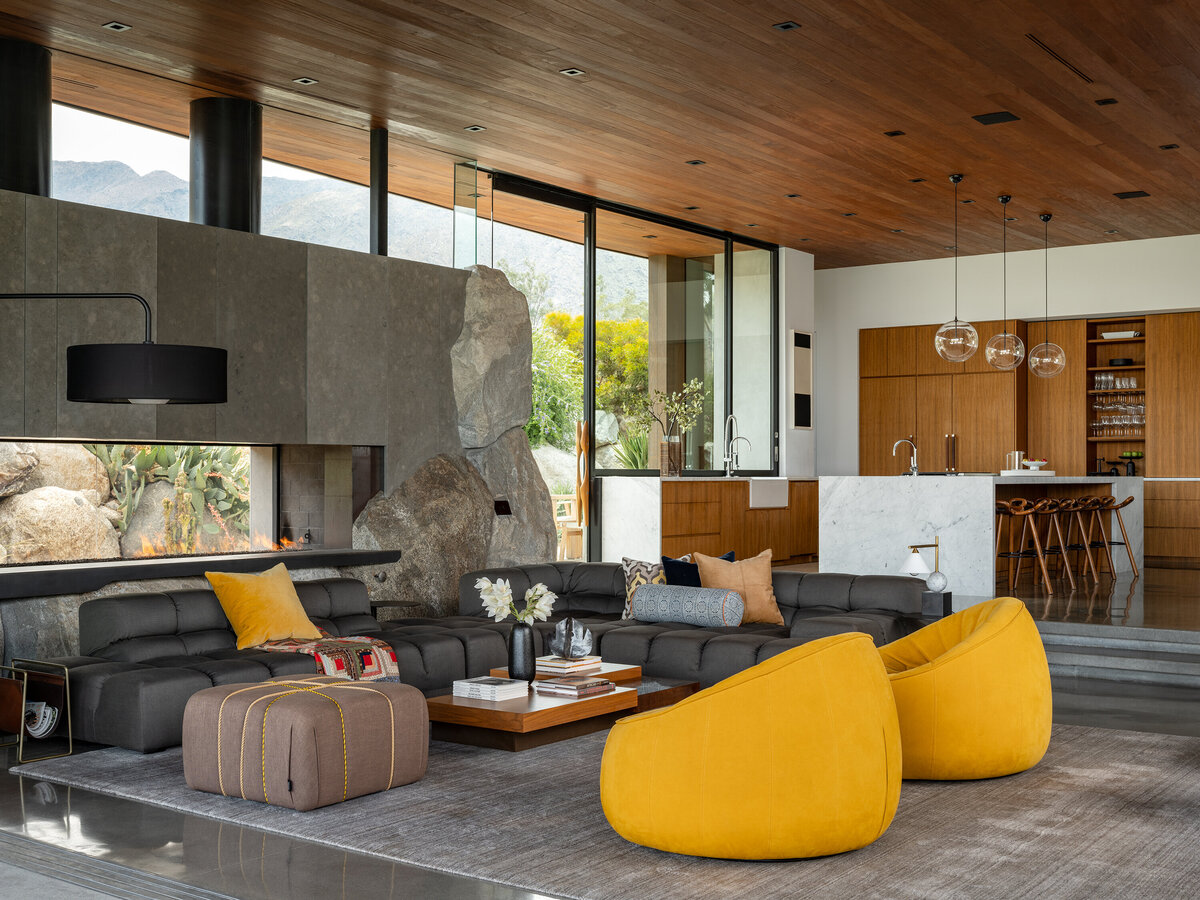 Living and cooking area in modern Palm Springs luxury home