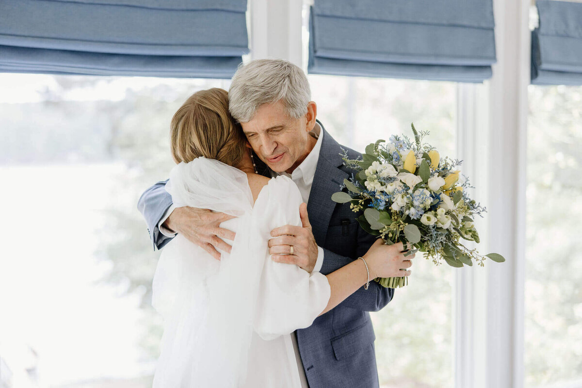 father of the bride hugging bride after 1st look