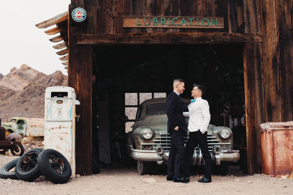 Same sex couple  elopement at Nelsons Ghost town Las Vegas