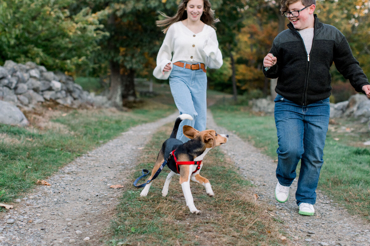 family photoshoot with dog by new hampshire family photographer
