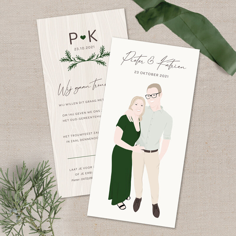 digital portrait for modern wedding invitations