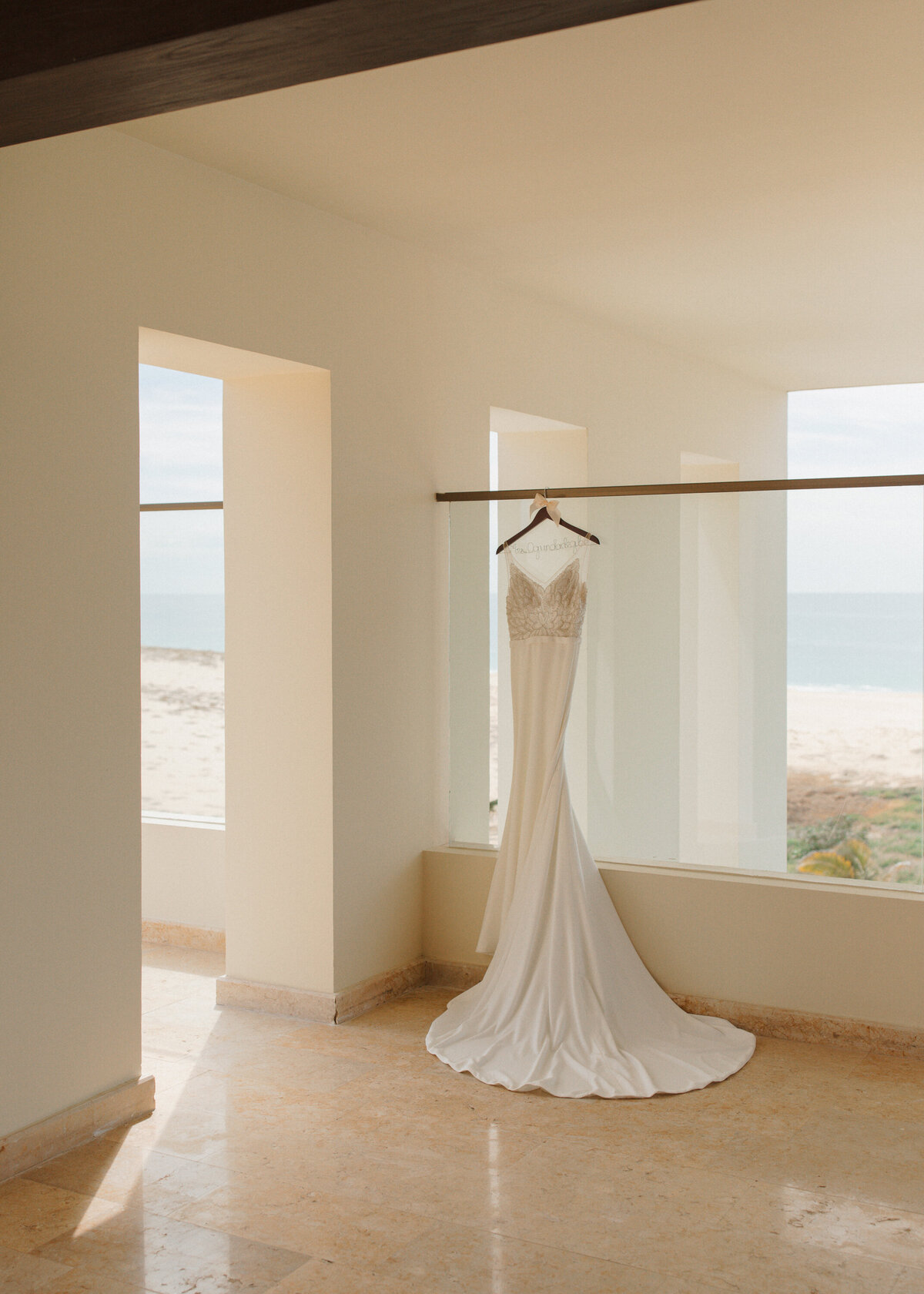 Bride's wedding dress at The Hard Rock Cabo San Lucas