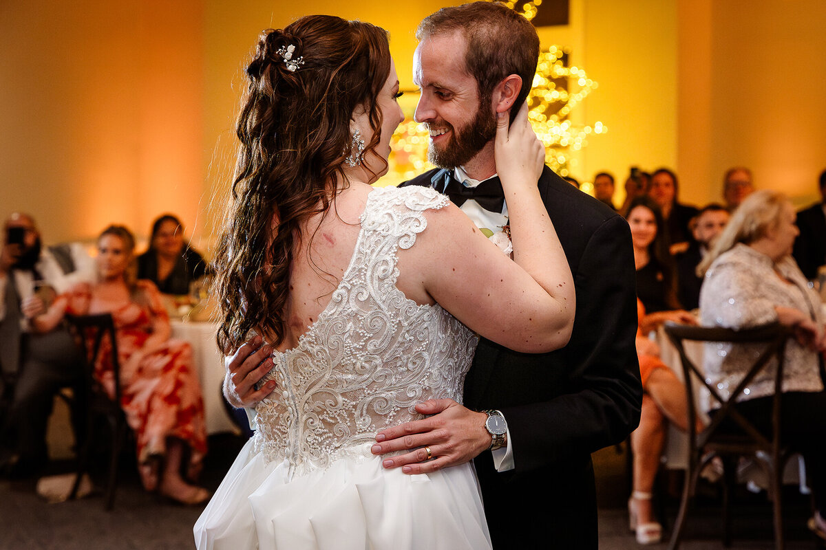 Bride and grooms first dance as husband and wife at Pembroke PInes wedding reception in Pembroke NH