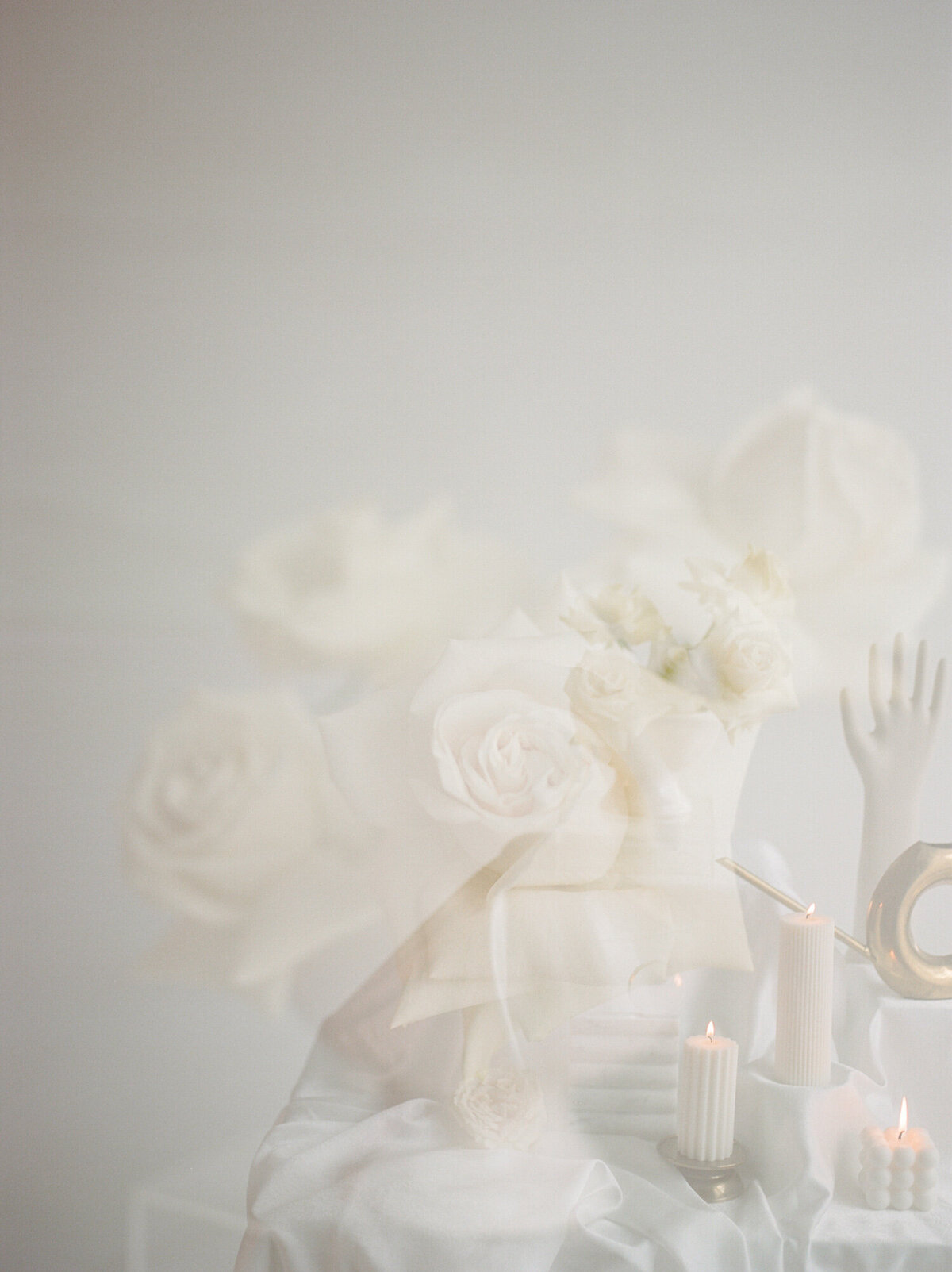 soft film double exposure of white flowers, details, film florist brand photographer in Michigan