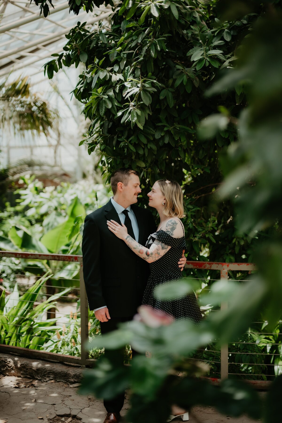 couple in greenhouse at amarillo botanical gardens, , Emily wheeler photography