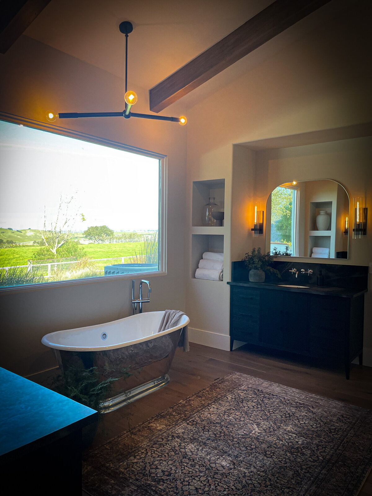 bath tub under window