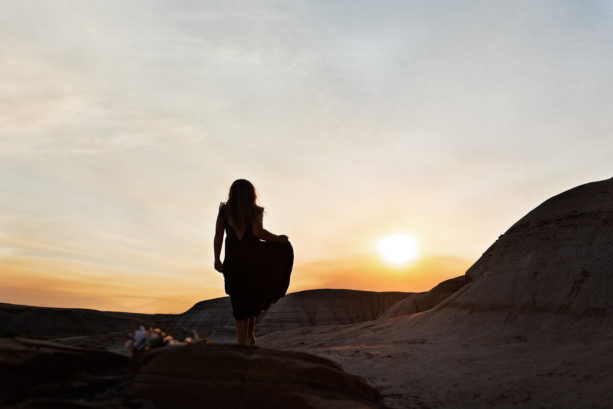 Hoodoos in drumheller at sunset