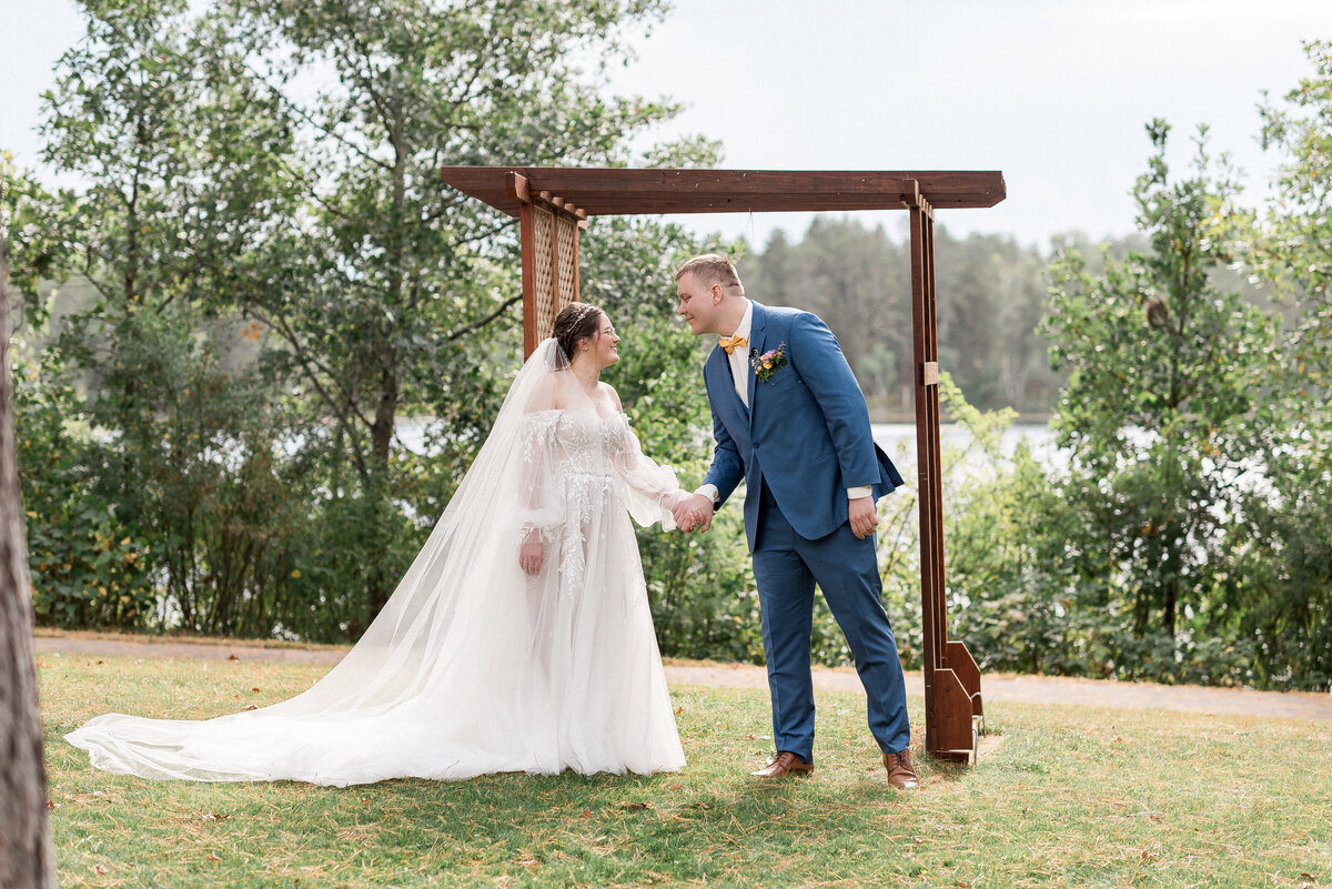 Groom seeing bride for first look