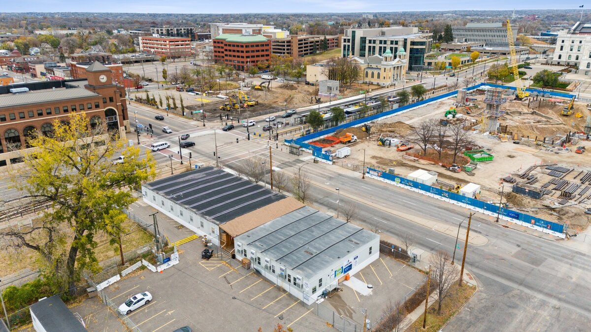 Temporary trailers at a St. Paul, MN construction site