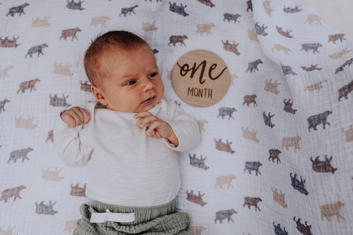 Nashville newborn photographer captures in home session with baby laying on blanket