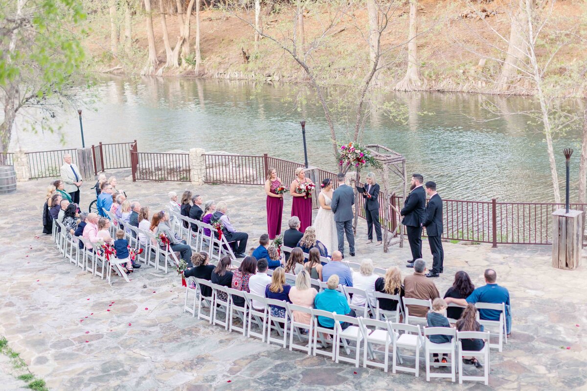 overhead view of ceremony  at Hideout on the Horseshoe a Hill Country wedding venue by Texas wedding photographer Firefly Photography