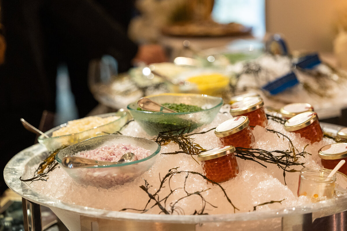 close up of caviar table