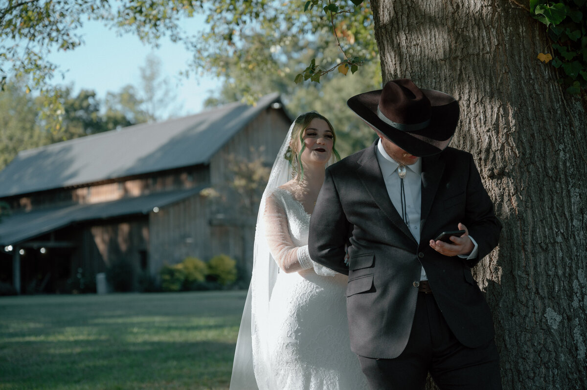 Georgia bride and groom western wedding attire