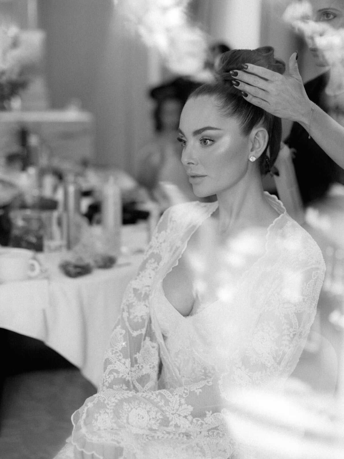 Bride getting hair done