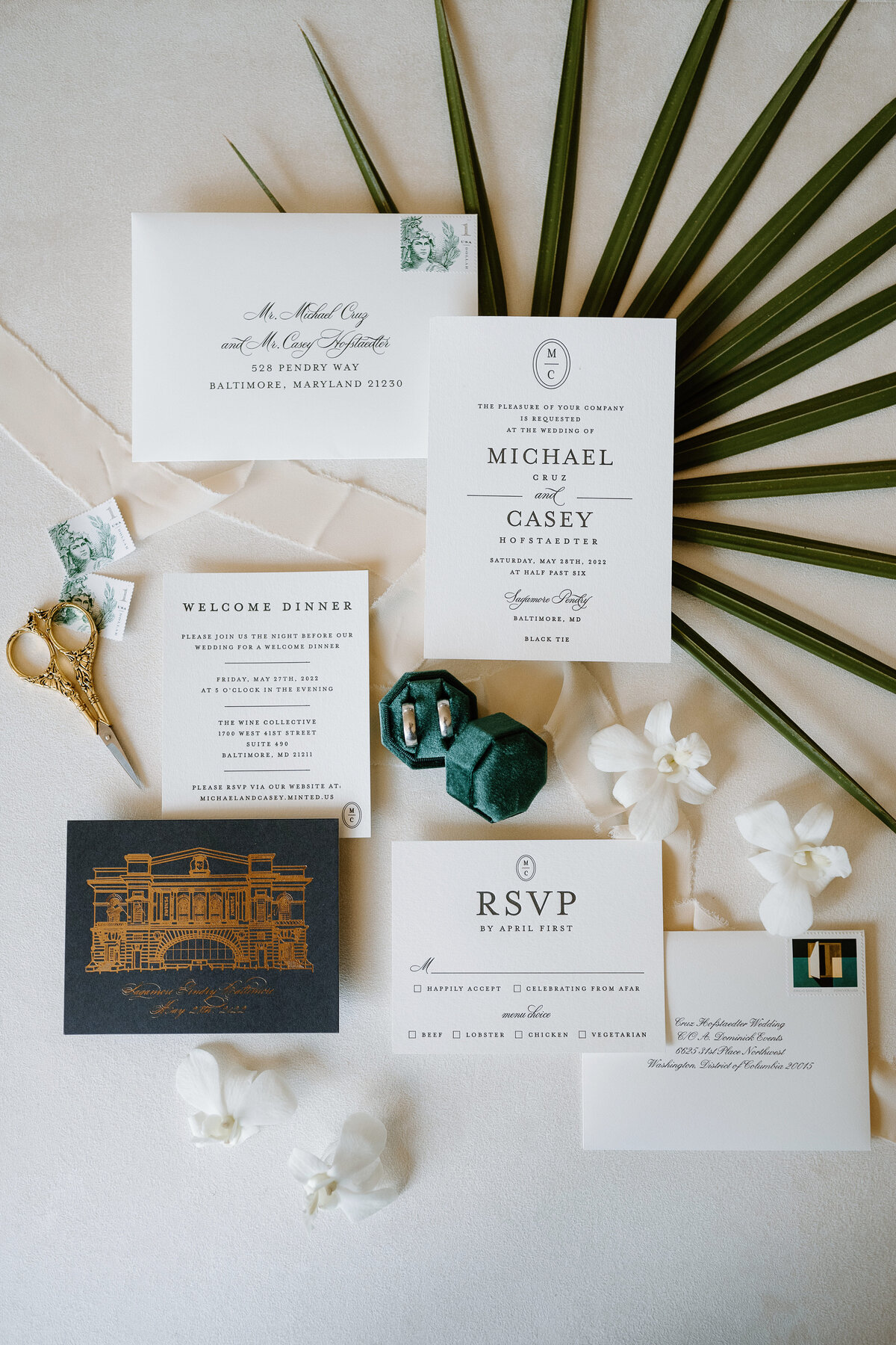 Wedding invitation and ring display