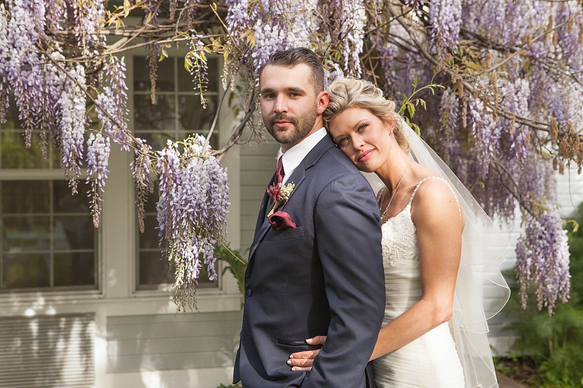 Spring flowers with bride and groom