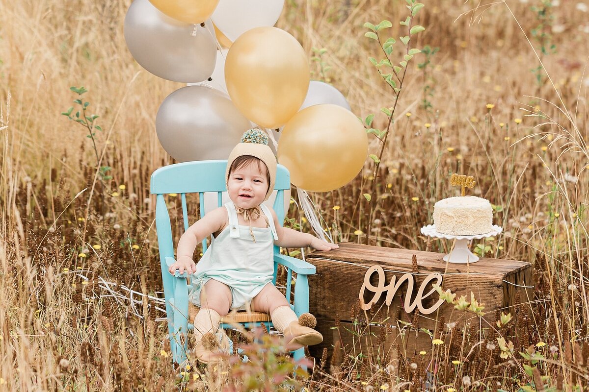 one year old boy in hillsboro field for birthday photos