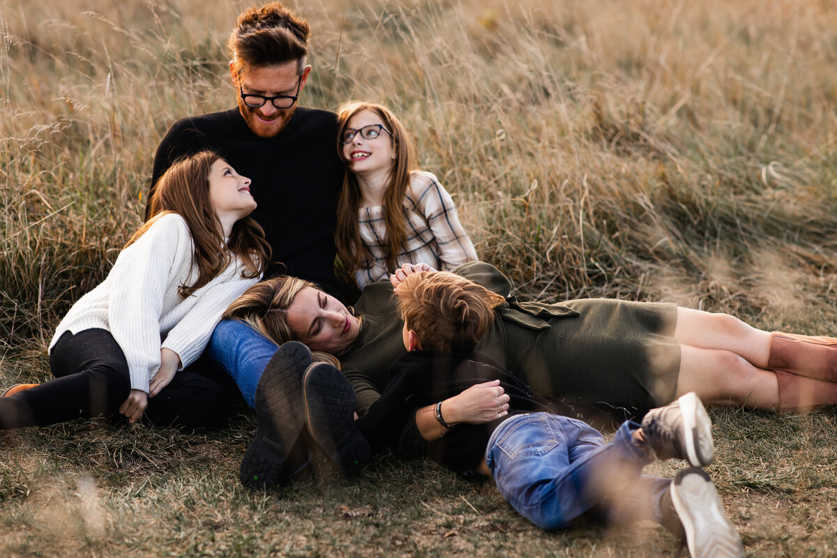 family photos in the grass
