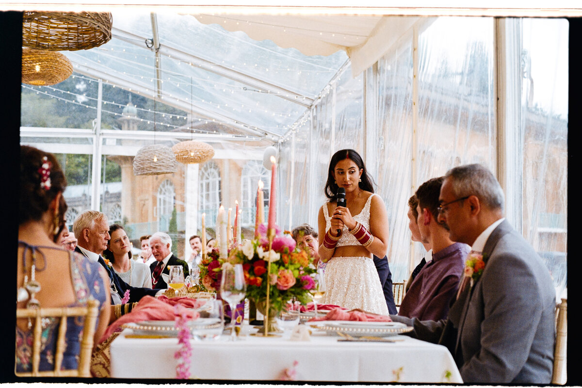 Dinner and speeches at Sezincote wedding