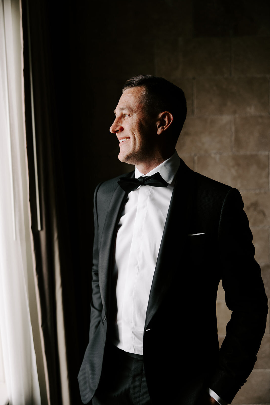 Groom portrait before his Houston Wedding